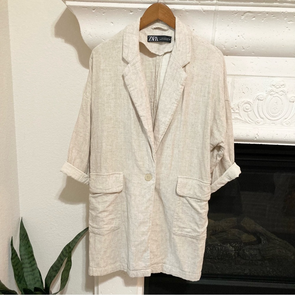 Zara Linen Blend Tan Blazer Medium M